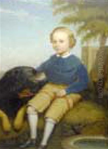 Portrait Of A Boy With Dog Oil Painting by Benjamin Cooley