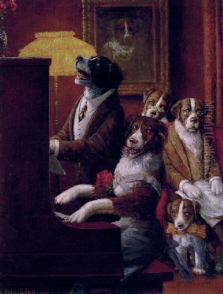 Dog Family Gathered Around The Piano Oil Painting by Cassius Marcellus Coolidge