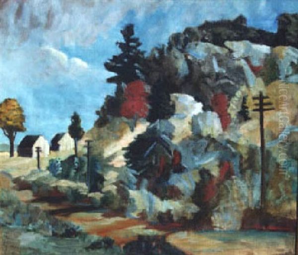 Rural Landscape With Telephone Poles Oil Painting by Mountford Coolidge