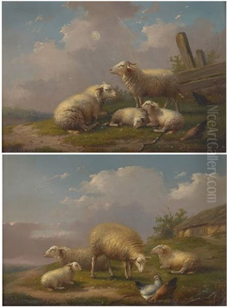 Moutons Dans Un Paysage (+ Another; 2 Works) by Auguste Coomans