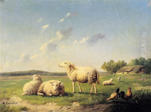 Schapen In Een Landschap Oil Painting by Auguste Coomans