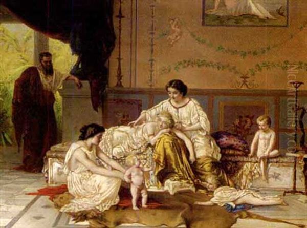 Pompeiian Ladies At Their Leisure Oil Painting by Auguste Coomans