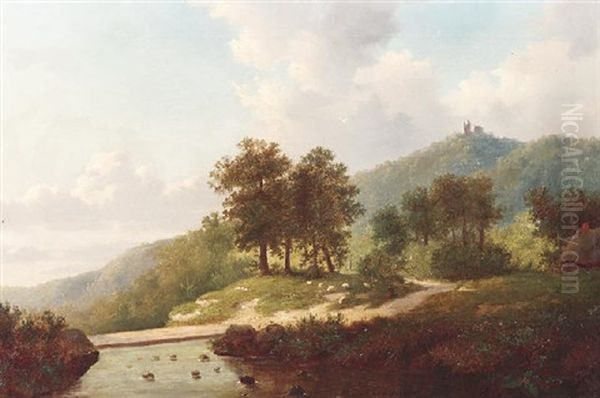 Bewaldete Berglandschaft Oil Painting by Auguste Coomans