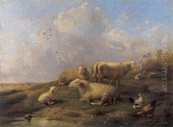 Schapen In Landschap Oil Painting by Auguste Coomans