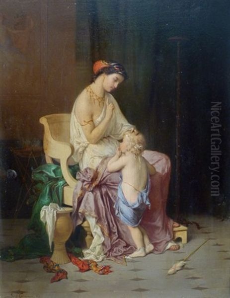 Jeune Femme Et Enfant Oil Painting by Joseph Coomans