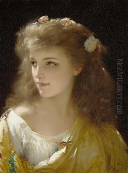 A Portrait Of A Young Woman Oil Painting by Pierre Olivier Joseph Coomans