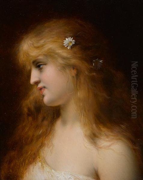 A Young Beauty Oil Painting by Pierre Olivier Joseph Coomans