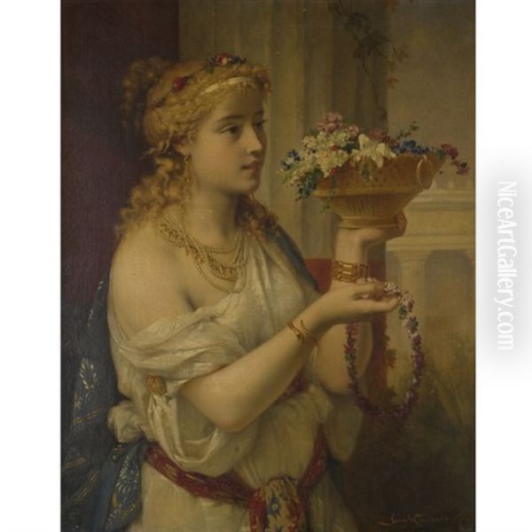 Young Girl With Flowers Oil Painting by Pierre Olivier Joseph Coomans