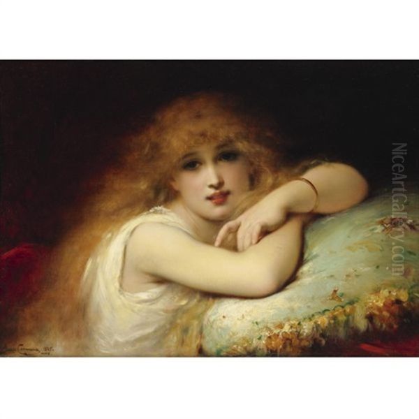 A Young Woman Of Leisure Oil Painting by Pierre Olivier Joseph Coomans