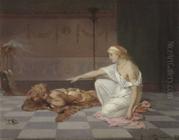 Jeune Femme Narrant Une Histoire A L'heure De La Sieste Oil Painting by Pierre Olivier Joseph Coomans