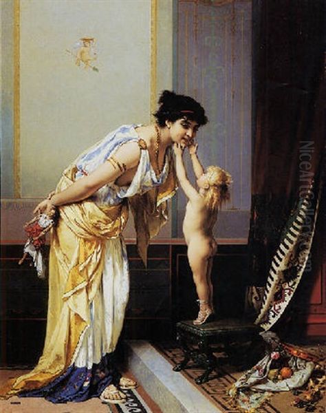 A Warm Exchange Oil Painting by Pierre Olivier Joseph Coomans