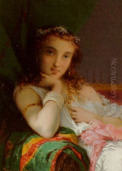 A Young Beauty Oil Painting by Pierre Olivier Joseph Coomans