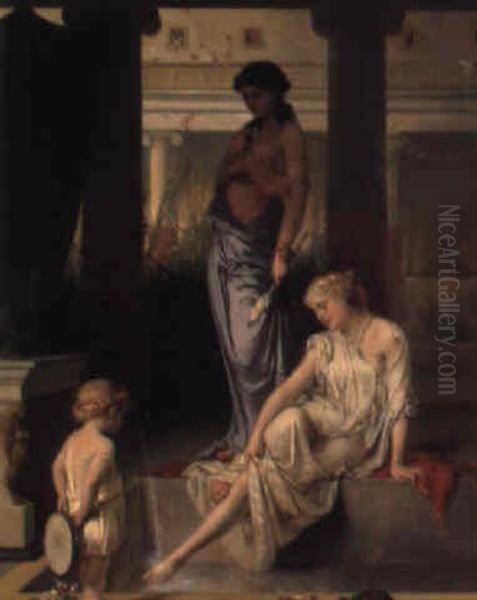 Figures In A Roman Courtyard Oil Painting by Pierre Olivier Joseph Coomans