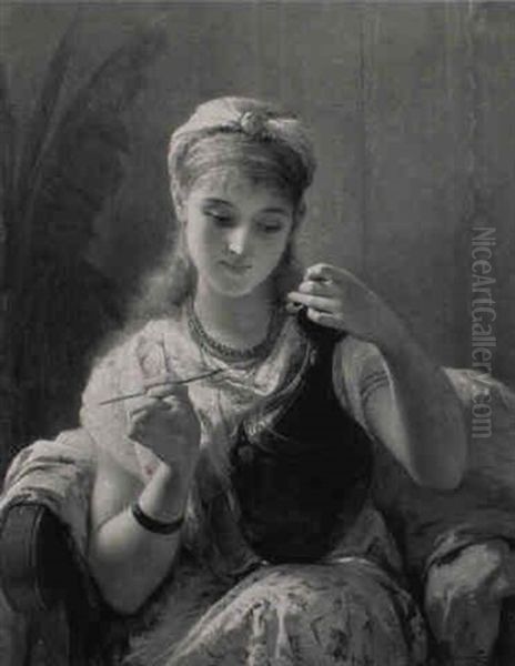 A Classical Beauty With A Greek Vase Oil Painting by Pierre Olivier Joseph Coomans