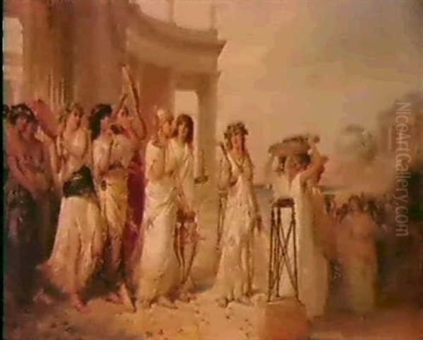 Procession To The Temple Oil Painting by Pierre Olivier Joseph Coomans