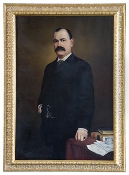 Portrait Of Judge George Curtis Wing Of Auburn, Maine, Displaying His Phi Beta Kappa Key From His Waistcoat Pocket Oil Painting by Delbert Dana Coombs