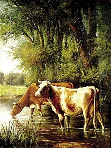 Cows At The Water Oil Painting by Delbert Dana Coombs