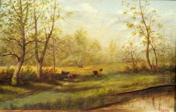 Grazing Cattle Oil Painting by Delbert Dana Coombs