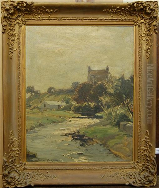 River Landscape With Barns And A Cottage In The Distance by Hubert Coop