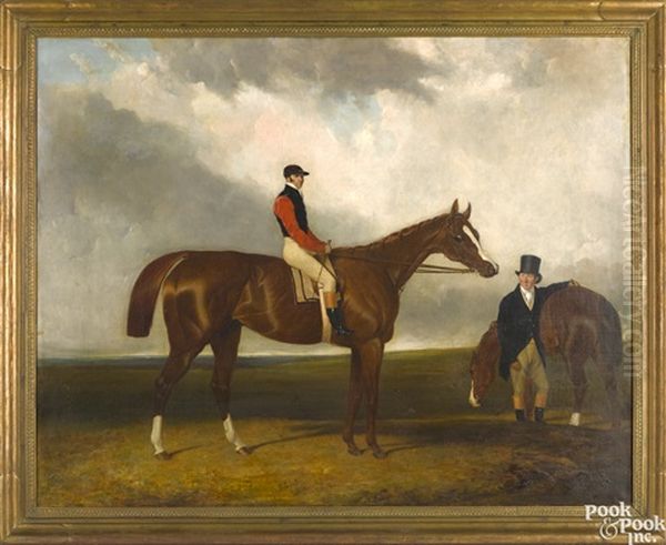 Race Horse Elis, Ridden By John Day, With His Trainer John Doe To His Right Oil Painting by Abraham Cooper