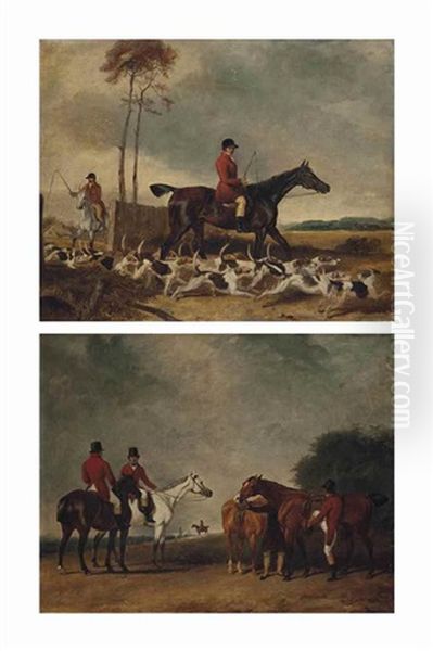 The Meet; And Setting Off Oil Painting by Abraham Cooper