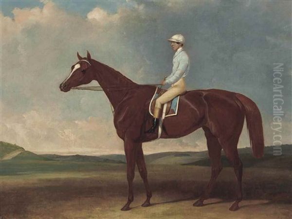 Lord George Bentinck's Miss Elis, Winner Of 1845 Goodwood Cup, With G. Abdate Up Oil Painting by Abraham Cooper