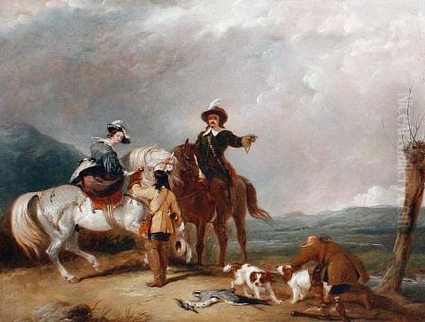 A Hunting Party Oil Painting by Abraham Cooper