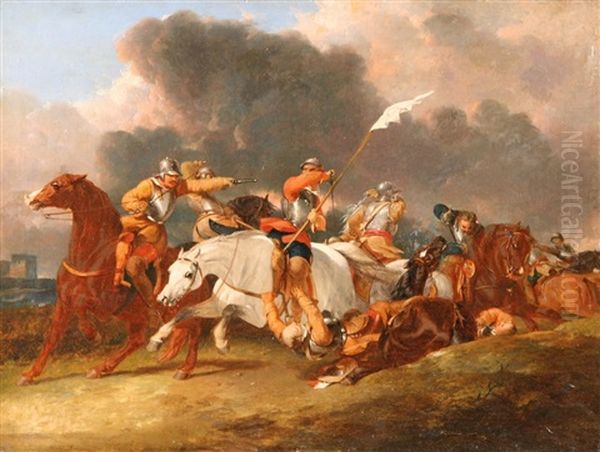 Fight Of The Cavalry Oil Painting by Abraham Cooper