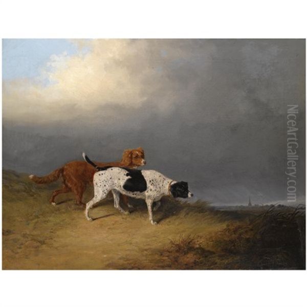 Mr Bathurst's Pointer And Setter At Lydney Park Oil Painting by Abraham Cooper