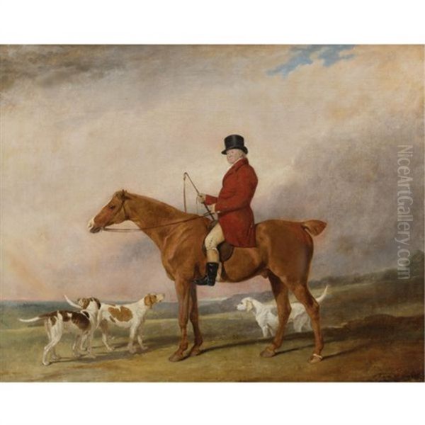 Thomas Rounding, Esq. On His Favorite Hunter "spankaway" With Gladsome, Governess And Syren, Staghounds Of The Epping Forest Hunt Oil Painting by Abraham Cooper