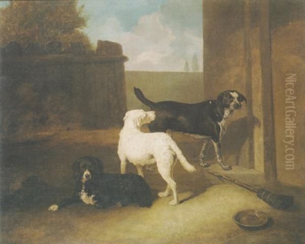 Sporting Dogs, Belonging To Lord Charles Vere Ferrers Townshend Oil Painting by Abraham Cooper