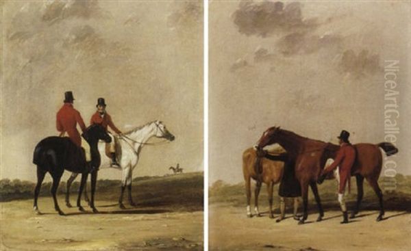 Gentlemen Out Hunting Oil Painting by Abraham Cooper