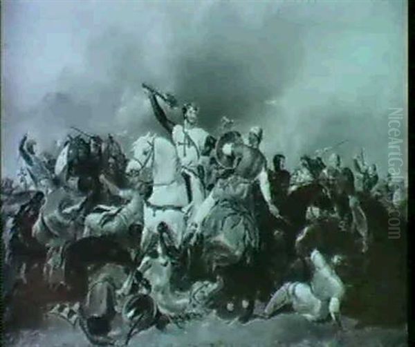 Richard The Lionheart At The Battle Of Ascalon In The Act   Of Unhorsing Saladin Oil Painting by Abraham Cooper