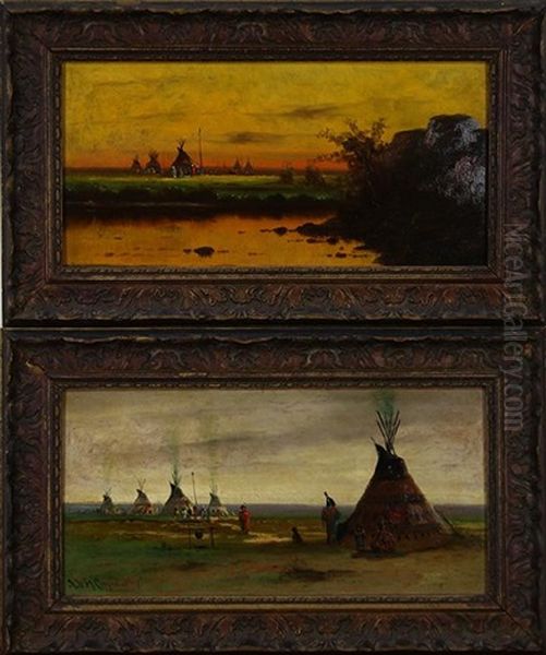 Indian Encampment; Indian Encampment At Sunset (2 Works) Oil Painting by Astley David Middleton Cooper