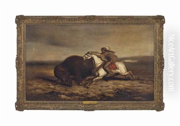 A Red Indian Hunting Buffalo Oil Painting by Astley David Middleton Cooper