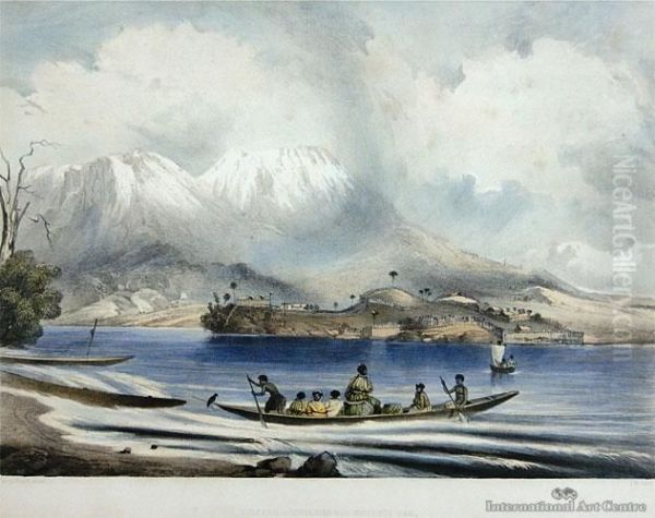 Kaitote & Tongariro From Roto-aire Lake Oil Painting by George French Angas