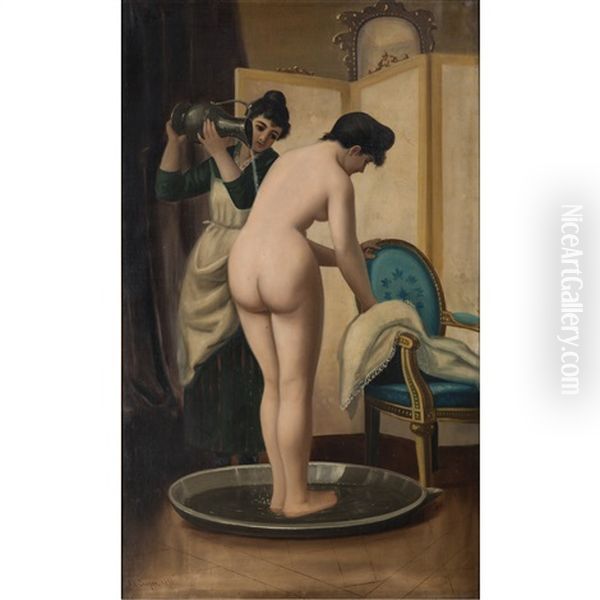 Woman Taking Bath Oil Painting by Astley David Middleton Cooper