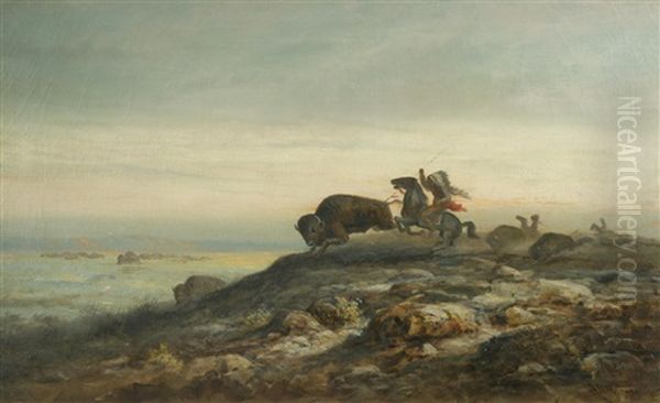 Buffalo Chase Oil Painting by Astley David Middleton Cooper