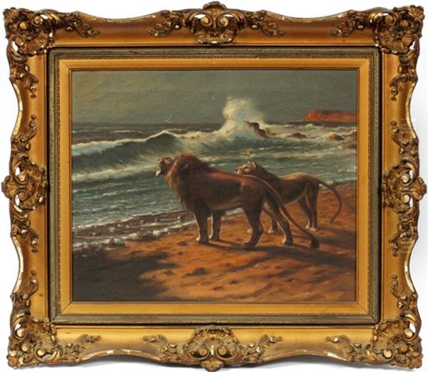 Lions At The Sea Oil Painting by Astley David Middleton Cooper