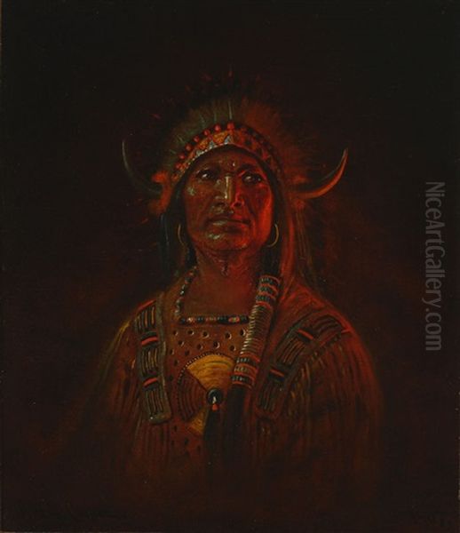 Portrait Of An Indian With Headdress Oil Painting by Astley David Middleton Cooper