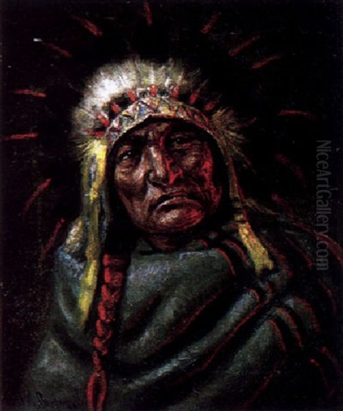 Has Tin Nez - Ogalla Sioux Chief Sleeping Bear Oil Painting by Astley David Middleton Cooper