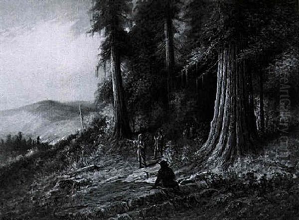 Hunting In The Redwood Forest Oil Painting by Astley David Middleton Cooper