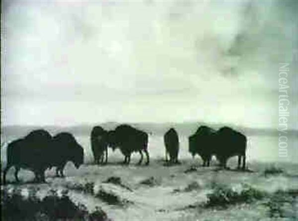 Buffalo With Fallen Indian Oil Painting by Astley David Middleton Cooper