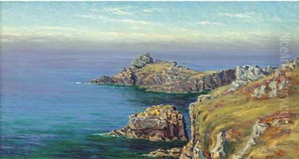 A Rocky Coastline At Dusk Oil Painting by Byron Cooper