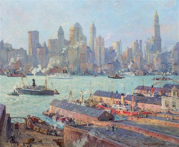 New York From Brooklyn Oil Painting by Colin Campbell Cooper