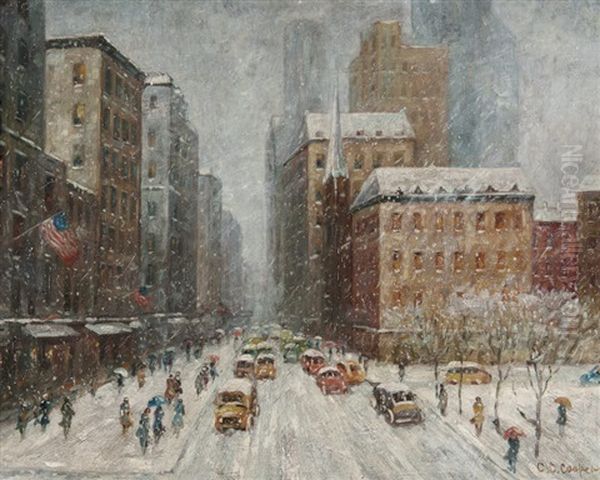 New York Winter Scene Oil Painting by Colin Campbell Cooper