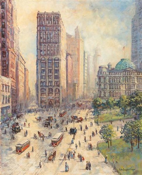 City Hall Park Oil Painting by Colin Campbell Cooper