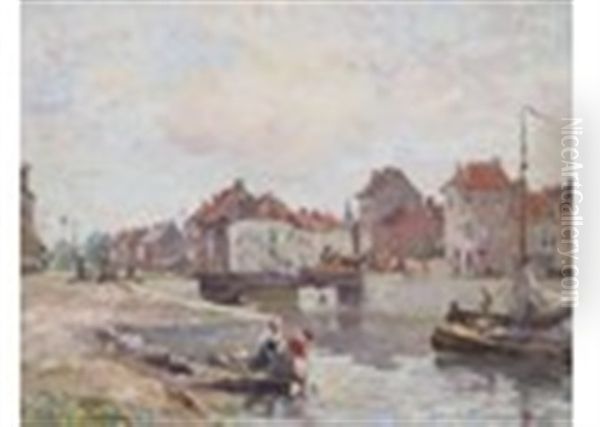 Canal At Malines, Belgium Oil Painting by Colin Campbell Cooper