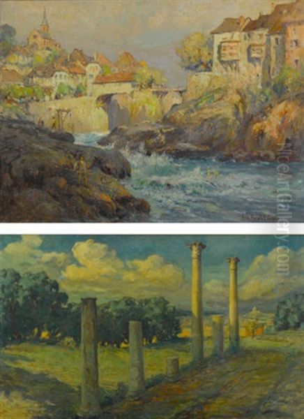 The Rapids, Laufenburg, Switzerland And Columns In Landscape: Two Works Oil Painting by Colin Campbell Cooper