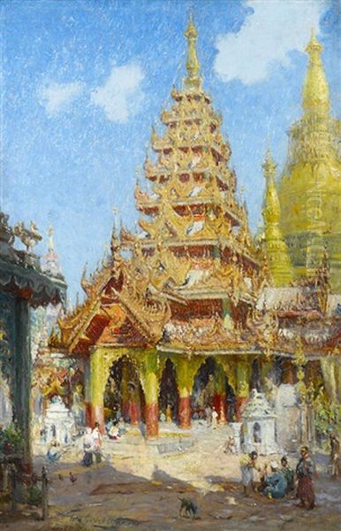 Shwe Dagon Pagoda, Burma Oil Painting by Colin Campbell Cooper